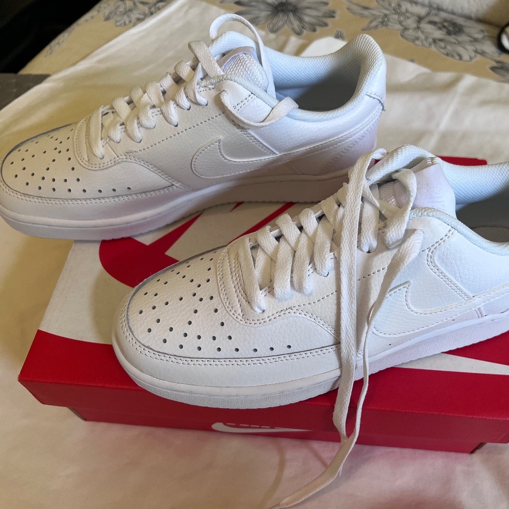 Women's White Leather Nike Court Vision Low Top, Size 8.5